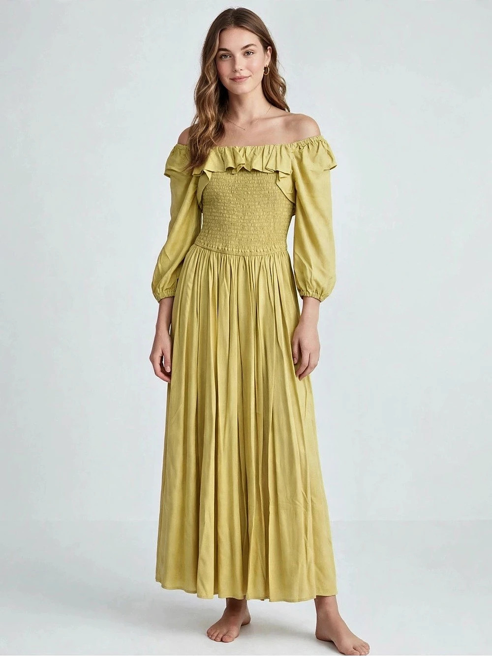 Bohee Wohee Yellow Smocked Maxi Dress Size Medium  New never worn